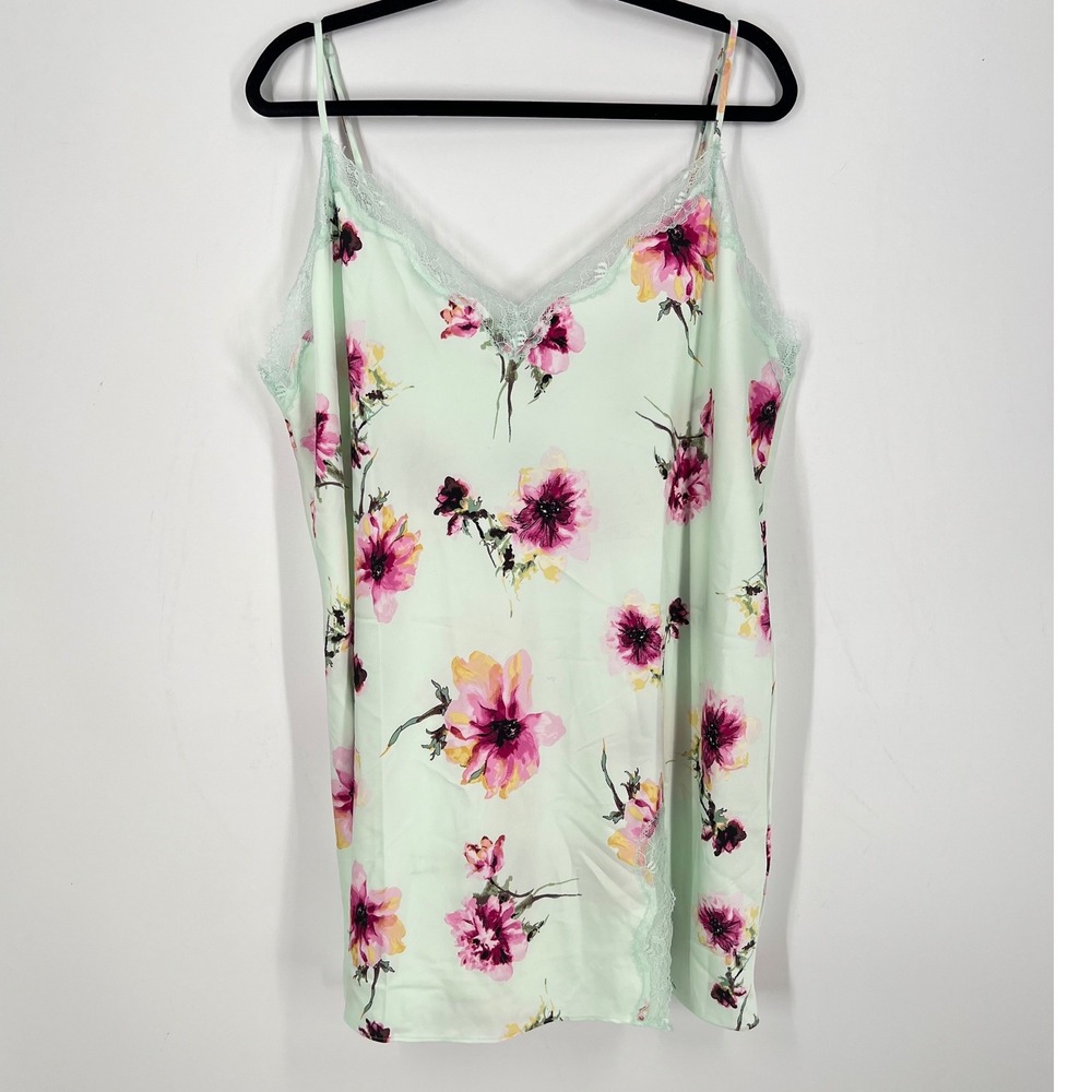 INC International Concepts Ava Blooms Floral Lace Trim Chemise XXL Mint Green
